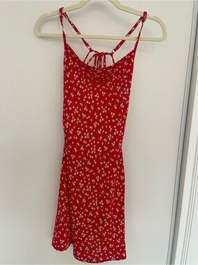 Red Floral Slip Dress with Tie-Back Straps